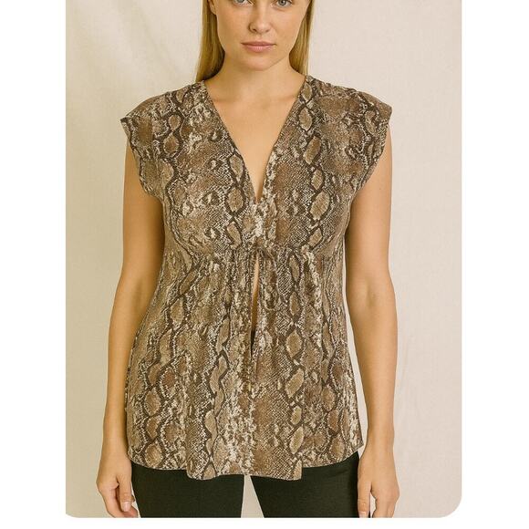 Michael Kors top snake python print tan and black short sleeve blouse top SZ S - Picture 1 of 9